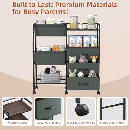 Somdot Baby Diaper Caddy Organizer, 3-Tier Rolling Cart - Image 5