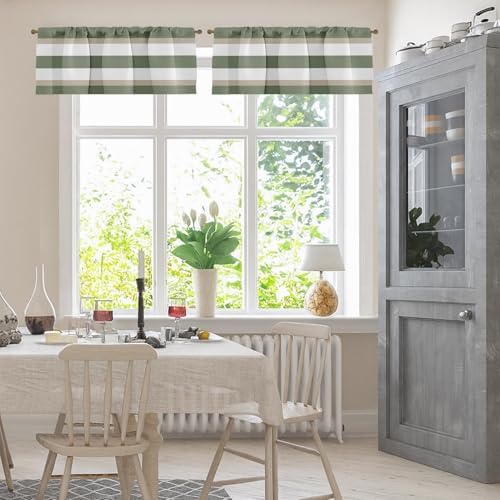 Emvency Valances for Windows, 2 Pack, 52x18 Inch, Sage Striped - Image 2