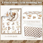 Hosuly 3 Pcs Bear Crib Bedding Set Nursery, Teddy Bear - Image 3