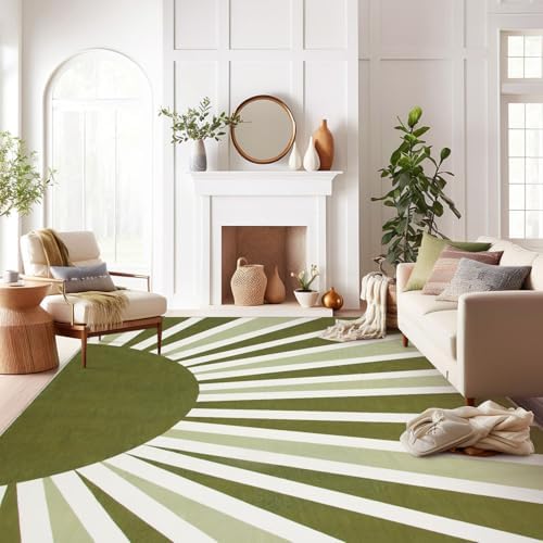 Lahome Green Washable Area Rug 8x10, Boho Rainbow Sun Print - Image 7