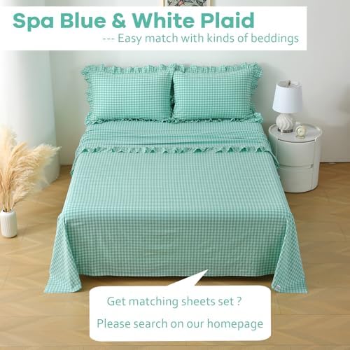 2 Pack Spa Blue White Gingham Euro Pillow Sham Covers 26''x26'' - Image 2