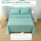 2 Pack Spa Blue White Plaid Ruffle Gingham King Size Pillow Shams, 100% Washed - Image 2