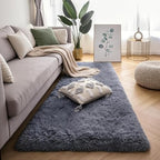 Solid Grey Fluffy Shag Runner Rug, Washable Non Slip Soft Carpet - Image 2