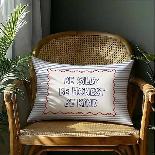 Be Silly Be Honest Be Kind Blue Striped Pillow Cover 20x12, Retro Boys Girls - Image 4