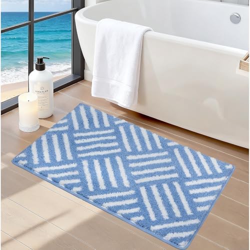 ORTIGIA Striped Blue Bathroom Rugs Non Slip Washable, 20x30 Quick Dry Absorbent by ORTIGIA
