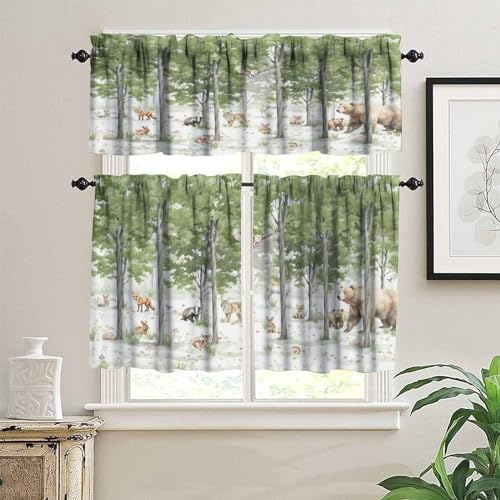 Forest Valance Curtain for Kitchen, Cartoon Forest Nature Animal Bear, Rabbit - Image 3
