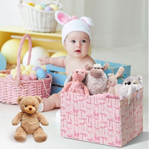 Pink Bow Foldable Storage Bins, Waterproof Toy and Clothes Organizer - Image 4