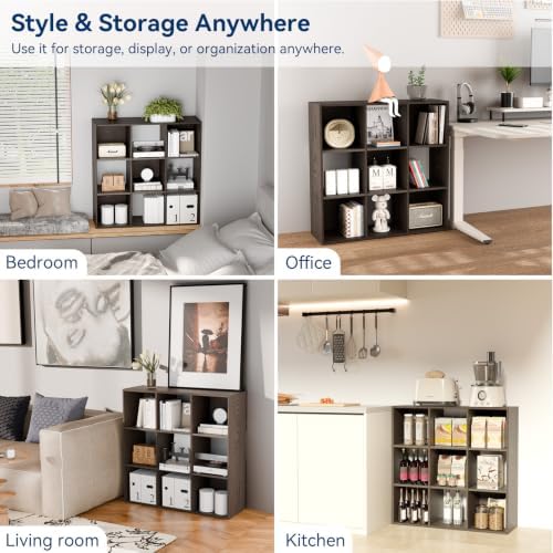 Whitmor 9 Cube Storage Organizer, 3 Tier Stackable MDF Wood Bookcase, Open - Image 6