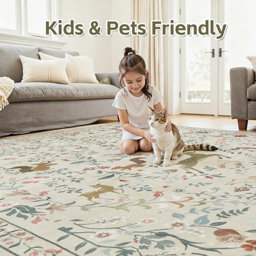8x10 Area Rugs Boho Floral Washable Living Room Rug Neutral Carpet Bedroom - Image 5