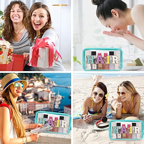 Iqimott Clear Patch Makeup Bag Hair Pouch, Preppy Personalized Chenille Letter - Image 6