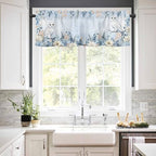 Blue Christmas Kitchen Curtains and Valances Set, Winter Snowy Owl Poinsettia - Image 2