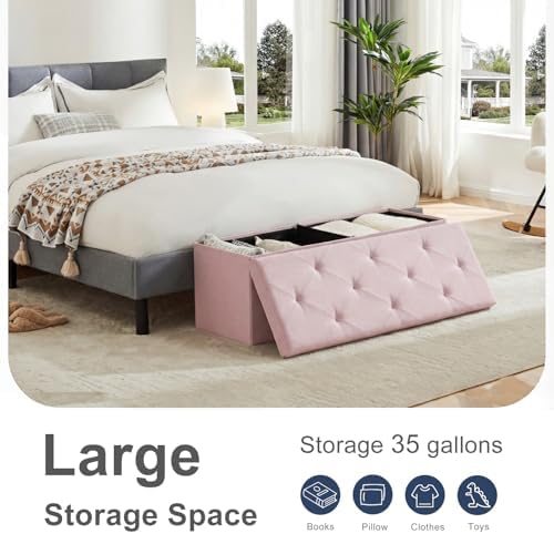 DUMOS 43 Inch Folding Storage Ottoman Bench, Large Ottoman - Image 4
