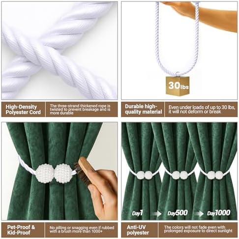 Hion Magnetic Curtain Tiebacks White 6pcs, Curtain Holdbacks Hooks Holders - Image 4