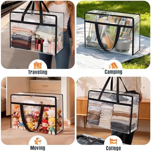 8 Packs 60L Clear Under Bed Storage Containers, Large Clothes Storage Bags - Image 6