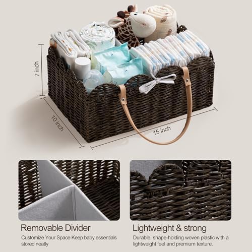 HBlife Baby Diaper Caddy Organizer, Large Portable Scalloped Plastic Wicker - Image 5