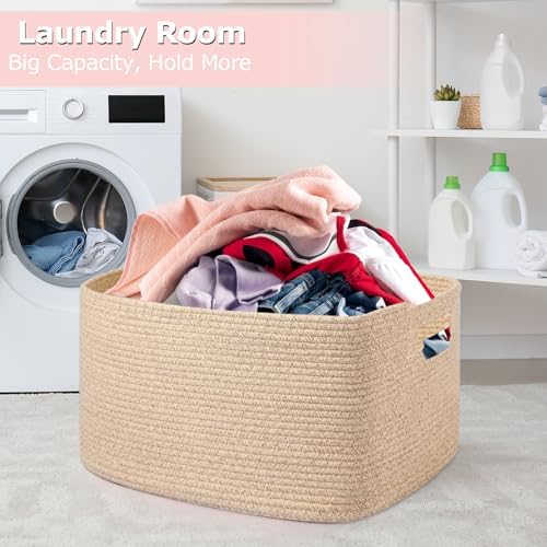 Large 75L Woven Laundry Basket, Collapsible Cotton Rope Storage Hamper - Image 6