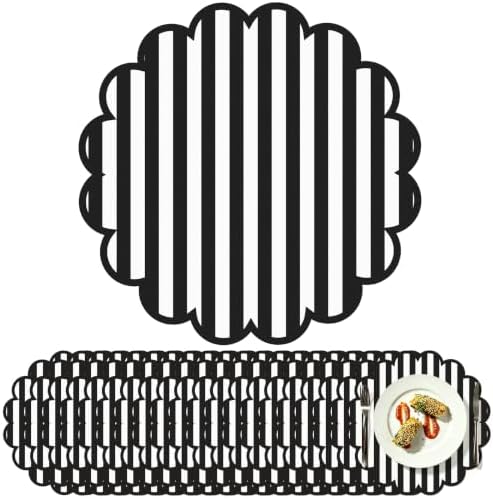 100 Pcs Black Striped Paper Placemats 13.5 Inch Disposable Round Placemat by Elasign