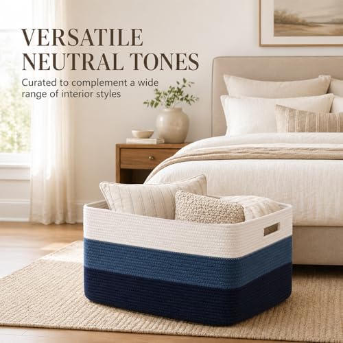 OIAHOMY Blanket Basket Laundry Basket Dog Toy Basket 75L Gradient Blue - Image 5