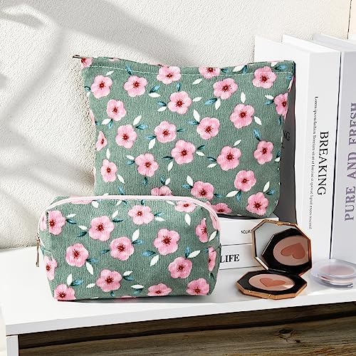 SOIDRAM 2 Pieces Sakura Makeup Bag Large Cosmetic Bag Capacity Canvas Mix - Image 6