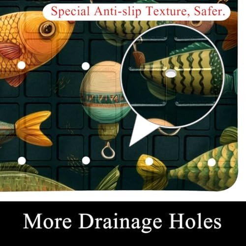Bathtub Mat Non Slip 26.8x15.1In, Fishing Baits Bath Mat - Image 2