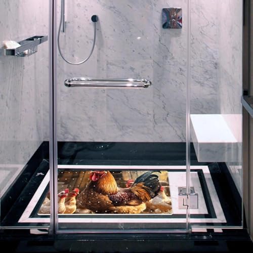 Shower Mat Non Slip 26.8 x 15.1 Inches, Framhouse Chicken Rooster Bathtub Mat - Image 5