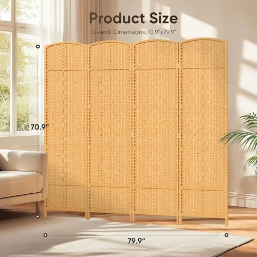 JOSTYLE Rattan Room Divider, 4-Panel Folding Privacy Screen 6ft. Extra Wide - Image 2