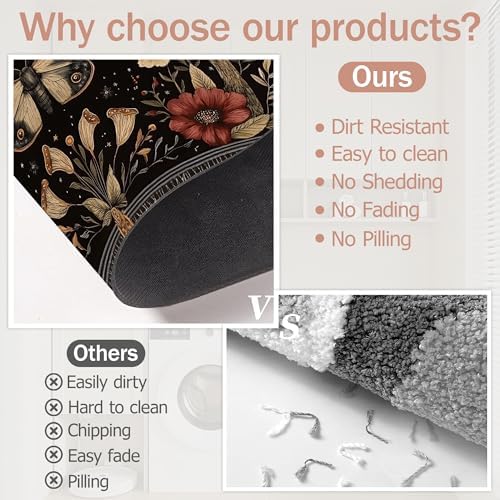 Black Poppy Moth Bathroom Rugs, Mushroom Moon Bath Mats - Image 5