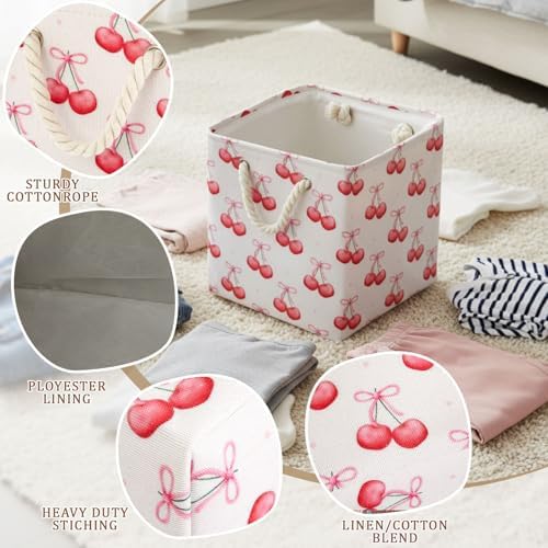 6 Pack Pink Bow Cube Storage Bins Fabric Square Cube Baskets, 11x11 Inch - Image 3