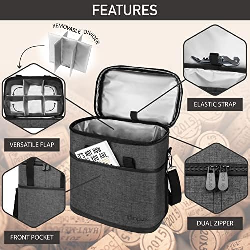 opux Insulated Wine Cooler Bag, Leakproof 6 Bottle Tote Carrier - Image 4