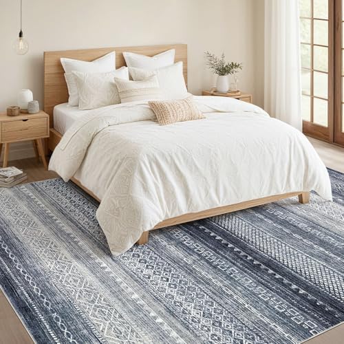 Nakagishi Boho 10x14 Area Rug Living Room Rugs Machine Washable Blue - Image 5