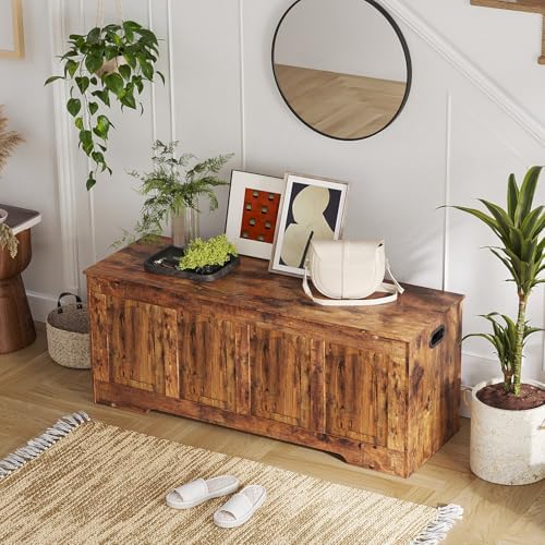 DINZI LVJ Storage Chest, Wooden Toy Box, Rustic Brown 50.0" L - Image 2