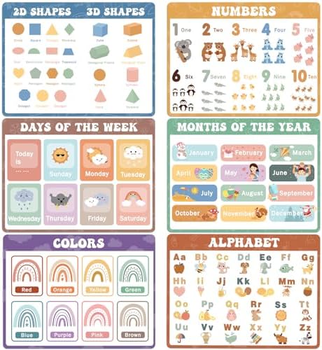 Educational Placemats Set of 6 Boho Kid Plastic Table Mat 17×13×0.04in by OBUSATT