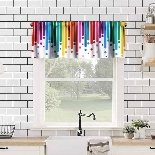Rainbow Window Valance, Abstract Colorful Rainbow Rain Bright Color Lines Polka - Image 4