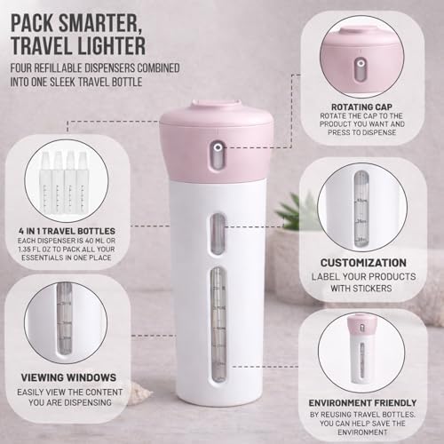 Travigo 4-in-1 Travel Dispenser Bottle, TSA Approved, Leak Proof, Four Reusable - Image 3