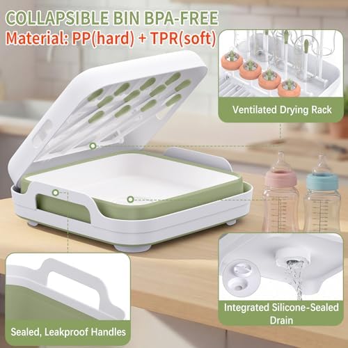 Yecuip Collapsible Baby Bottle Wash Basin w/Drying Rack & Drain Plug - Image 3