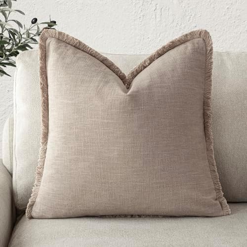 Foindtower Decorative Linen Fringe Throw Pillow Covers Boho Farmhouse Cushion by Foindtower