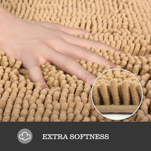 Yeaban Chenille Beige Bathroom Rug 26"x44", Non-Slip Rubber Backing - Image 2