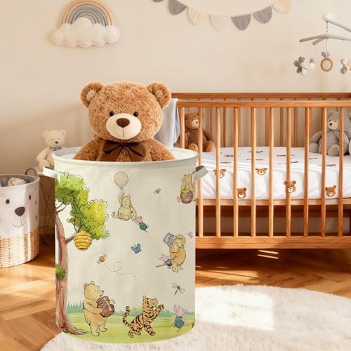 Oval Neutral Classic Winnie Bear Baby Laundry Basket Hamper - Image 4