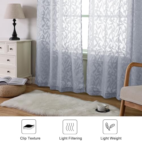 Lecloud Leia Light Grey Sheer Curtains 90 Inches Long 2 Panels, Texture Patio - Image 6