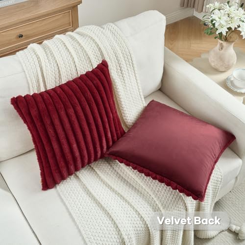 FUTEI Pack of 2 Faux Fur Throw Pillow Covers 16x16 Inch - Image 4