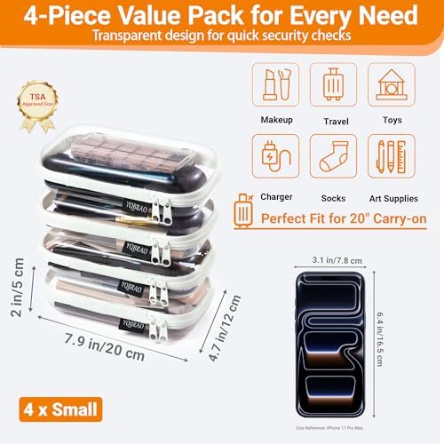 YQBRAO Clear Hard Shell Zipper Cases, 4 Small Cable Organizers - Image 4