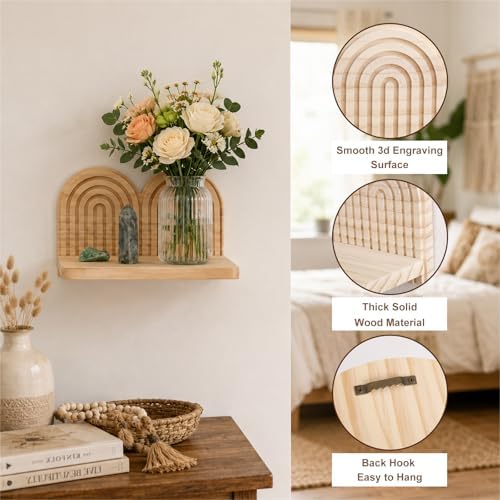 Artilady Boho Shelf Wall Decor, Wood Hanging Shelves - Image 4