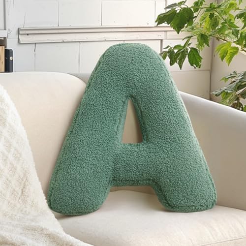 Green Letter A Pillow Cute Decorative Alphabet Initial Throw Pillow by huraty