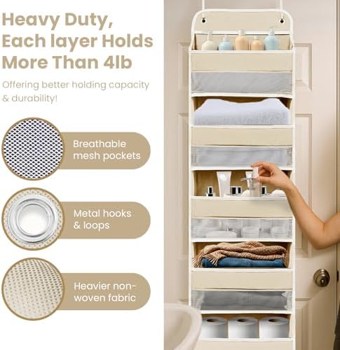 Over the Door Organizer 6 Shelves & 8 Pockets, Zippered Divider - Image 5