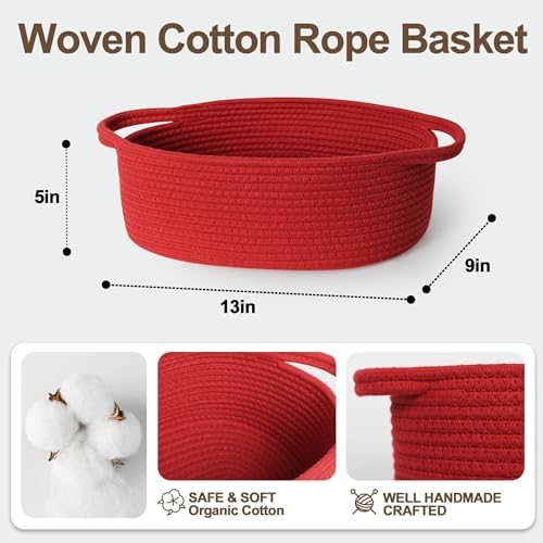 Small Red Woven Basket, Cotton Rope Kid Pet Toy Bin Box, Cute Baby Nursery - Image 2