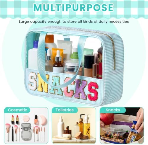 Sanwuta Seersucker Snacks Bag Chenille Letter Clear Makeup Bag - Image 3