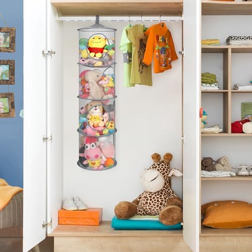 2Pcs Hanging Stuffed Animal Storage Hammock Net 4 Tiers - Image 4