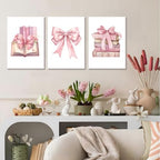 JBZZD Coquette Pink Bow Canvas Wall Art Set of 3, Book Lovers Gifts Preppy - Image 4