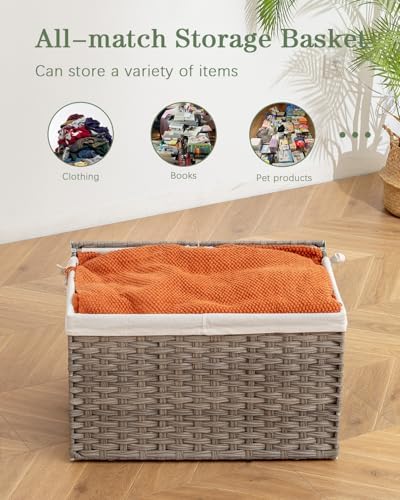 SETVSON Storage Basket with Lid, PE Rattan Woven Storage Bin - Image 5