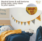 Race Car Room Decor for Boys Canvas Linen Garland Triangle Banners, Ready Set - Image 2